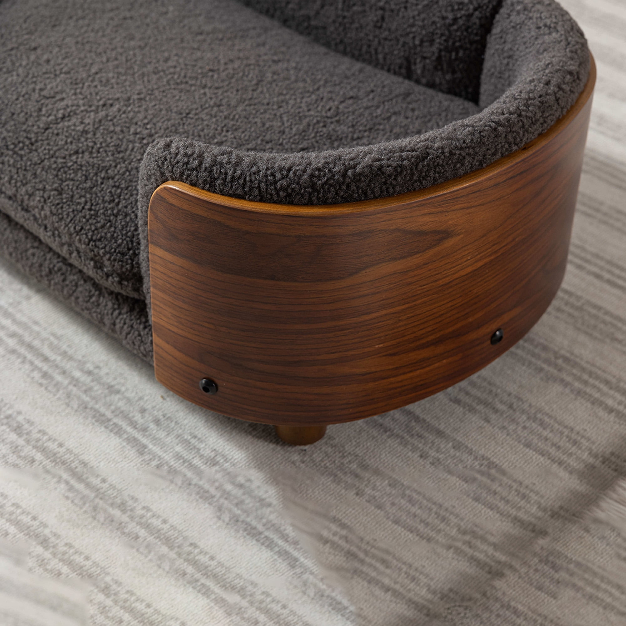 Pefilos 26" Pet Sofa for Indoors Dogs, Cat and Dog Bed with Solid Wood Legs and Walnut Bent Wood Back, Cashmere Cushion, Gray Pefilos 26" Pet Sofa for Indoors Dogs, Cat and Dog Bed with Solid Wood Legs and Walnut Bent Wood Back, Cashmere Cushion, Gray