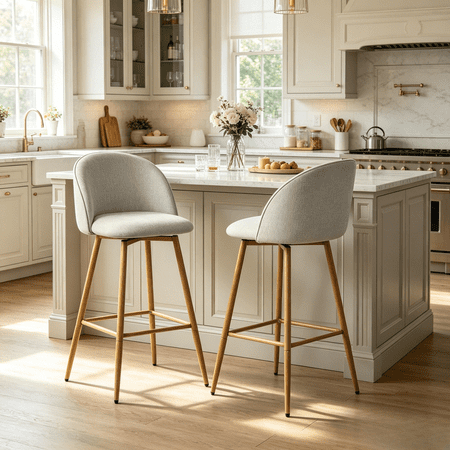Homy Casa 26" Swivel Counter Height Bar Stools Set of 2, Upholstered Beige Kitchen Island Chairs