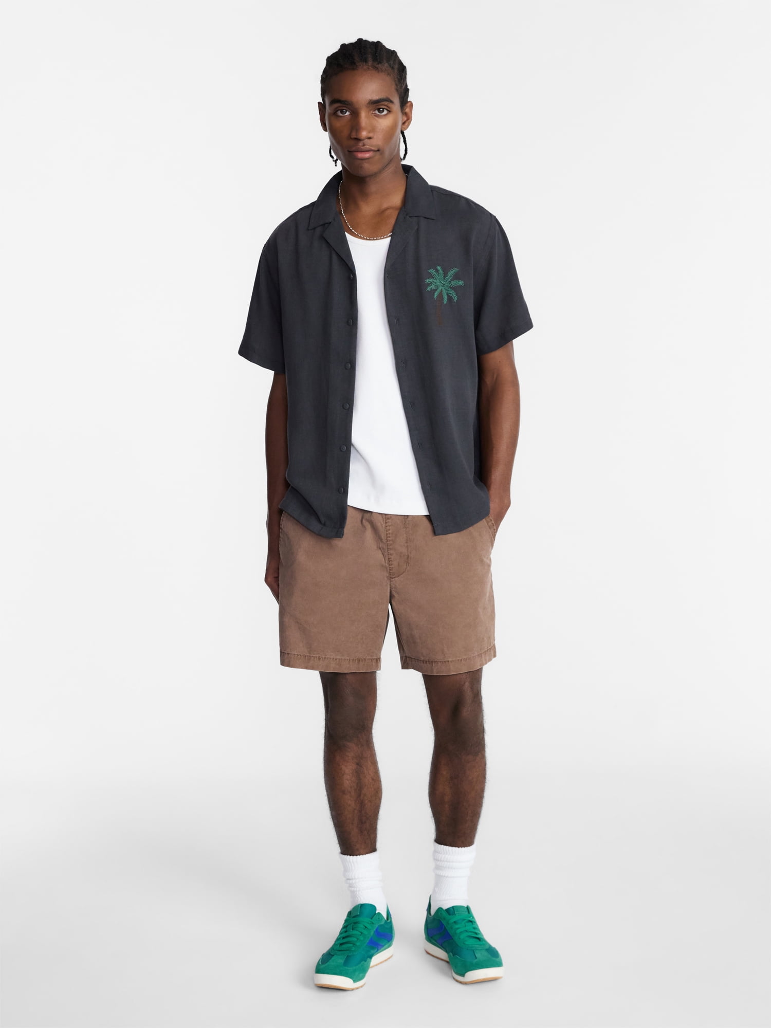 No Boundaries Embroidery Shirt with Short Sleeves, Men's XS-5XL