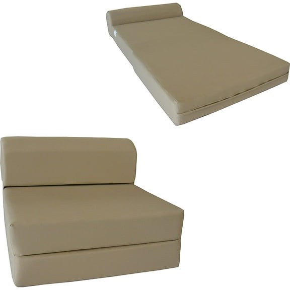 Tan Sleeper Chair Folding Foam Beds, Studio Guest Bed, Portable Mattresses 6 x 36 x 70 IN Long
