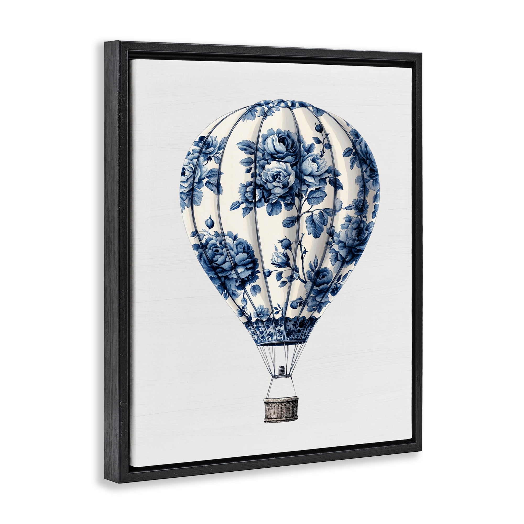 Vintage Toile Hot Air Balloon Black Framed Floater Canvas Wall Art, design by Lettered and Lined