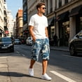 thumbnail image 5 of Men's Elastic Waist Drawstring Shorts Knee-Length Camouflage Cargo Pockets Relaxed Fit Soft Breathable Summer Bottoms for Outdoor Work and Casual Daily Wear Light Blue 4XL, 5 of 6