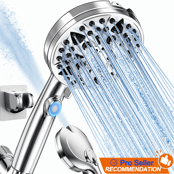 Shower Head - 9-Mode High Pressure Handheld Shower Head with Water Stop Button, Shower Head with Ultra-long Stainless Steel Hose, 9 Spray Settings