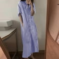 thumbnail image 2 of Wycnly Dresses for Women 2024 Loose Fashion Button Down Breathable Cotton Linen Shirt Maxi Dresses with Pockets Striped Print Short Sleeve Lapel Long Formal Dresses for Women Sky Blue m, 2 of 6