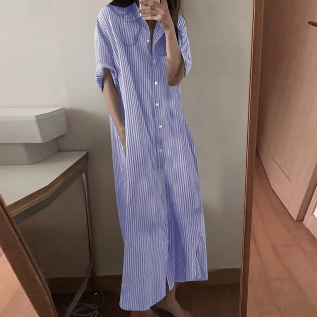 Gspmoly Robes pour Femmes, Robe Grande Taille pour Femmes à Col en V d'Été Décontractée, Robes d'Été avec Poche, Manches Courtes Jusqu'au Genou avec Poches, Robes de Cocktail pour Femmes Offres du Jour