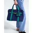 thumbnail image 3 of Free Assembly Women's Canvas Tote Handbag with Tote Charm, Navy with Green, 3 of 6
