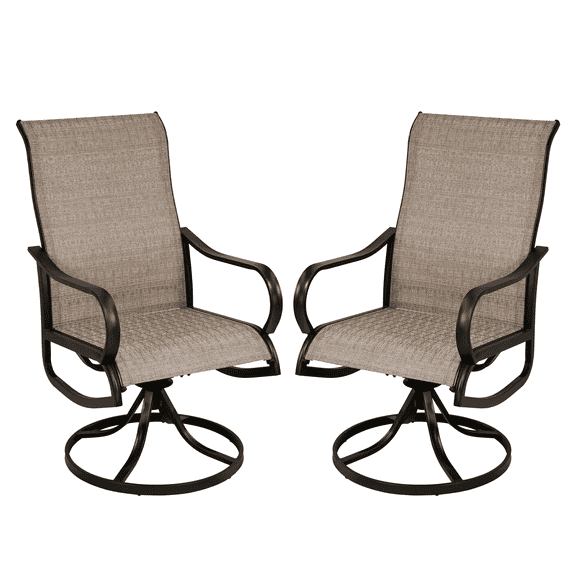 Brown Swivel Patio Chairs Set of 2, Outdoor Dining Chairs with High Back for Backyard, Porch