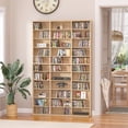 thumbnail image 4 of LELELINKY 11-Tier Triple Wide Bookcase, 68" Tall Bookshelf with 33 Display Shelves for Living Room Home Office Study, Natural Oak, 4 of 11