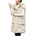 thumbnail image 2 of Chaquetas y abrigos de mezclilla sin mangas con capucha, abrigo largo de algodón con capucha por encima de la rodilla para mujer, 2 of 9