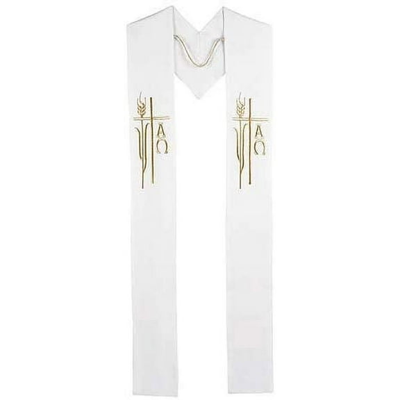 Embroidered Alpha Omega Stole (White)