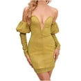 thumbnail image 2 of Sequin Dress, Deep V Neck Off Shoulder Bodycon Cocktail Dress for Women, Party and Evening Wear, 2 of 4