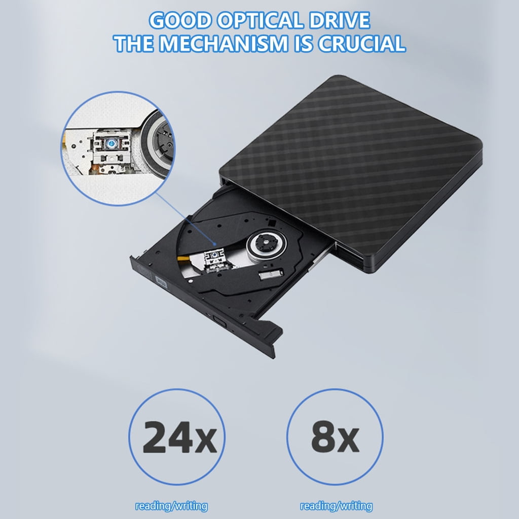 Portable External Opticaled Disk Drive Reader With USB3.0 And USB C For Laptops Thin and Easy Installlation