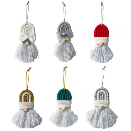 

6PC Christmas Hanging Pendant Muti-colored Xmas Santa Claus with Cloth Tassel Beard Decorations Christmas Tree Pendant for Party Holiday Home Decor