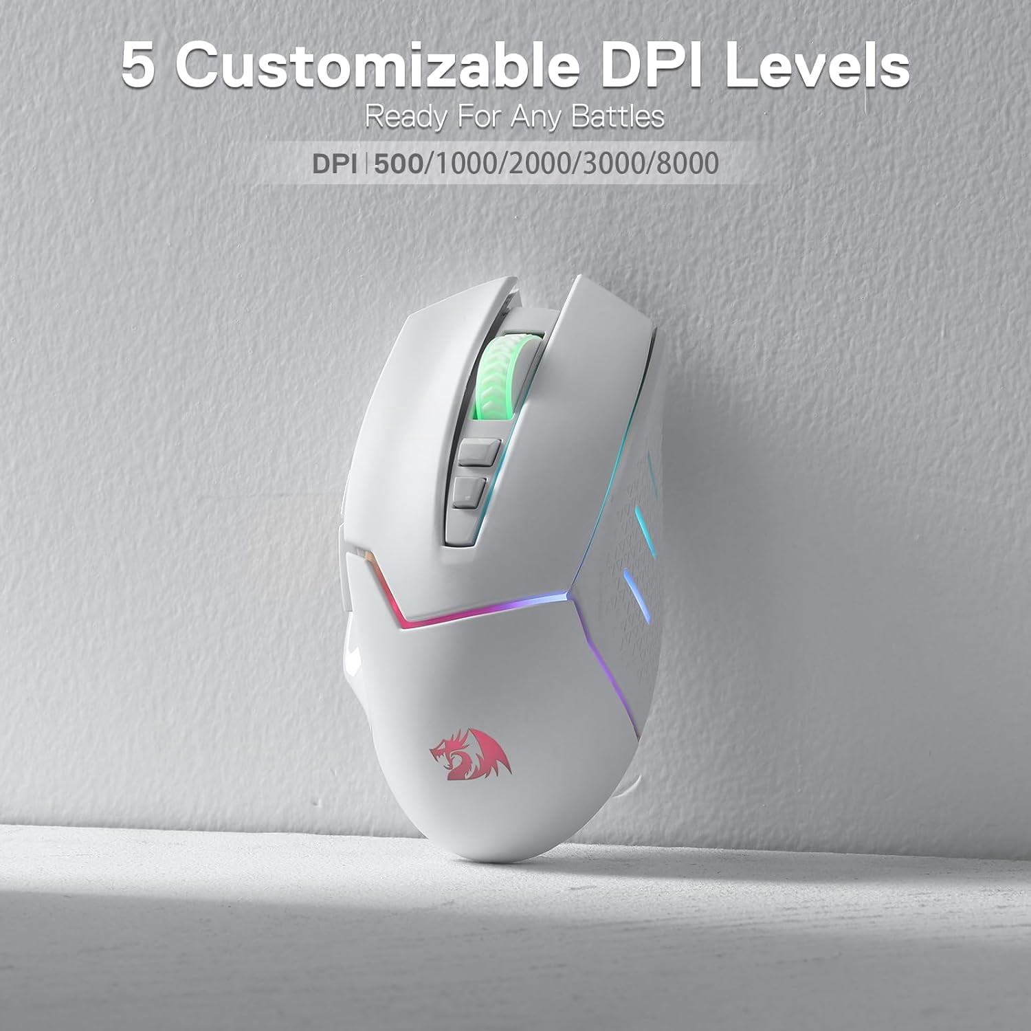 Redragon M690 PRO Wireless Gaming Mouse 8000 DPI Wired Mouse Rapid Fire Key 8 Macro Buttons for PC/Mac/Laptop, Black/White Mouse