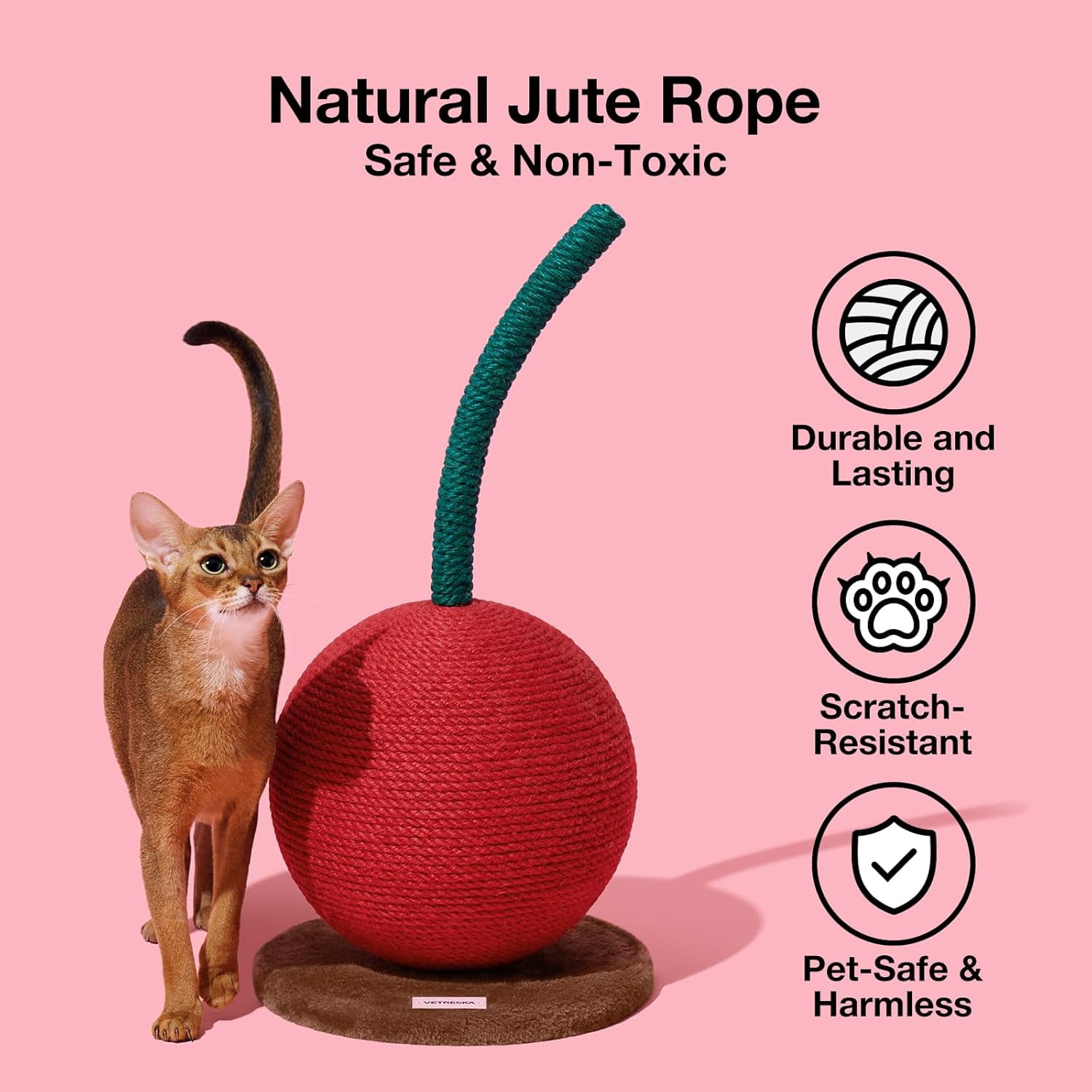 Cat Scratching Post with Jute Rope and Ball, Vertical Scratcher for Indoor Cats and Kittens