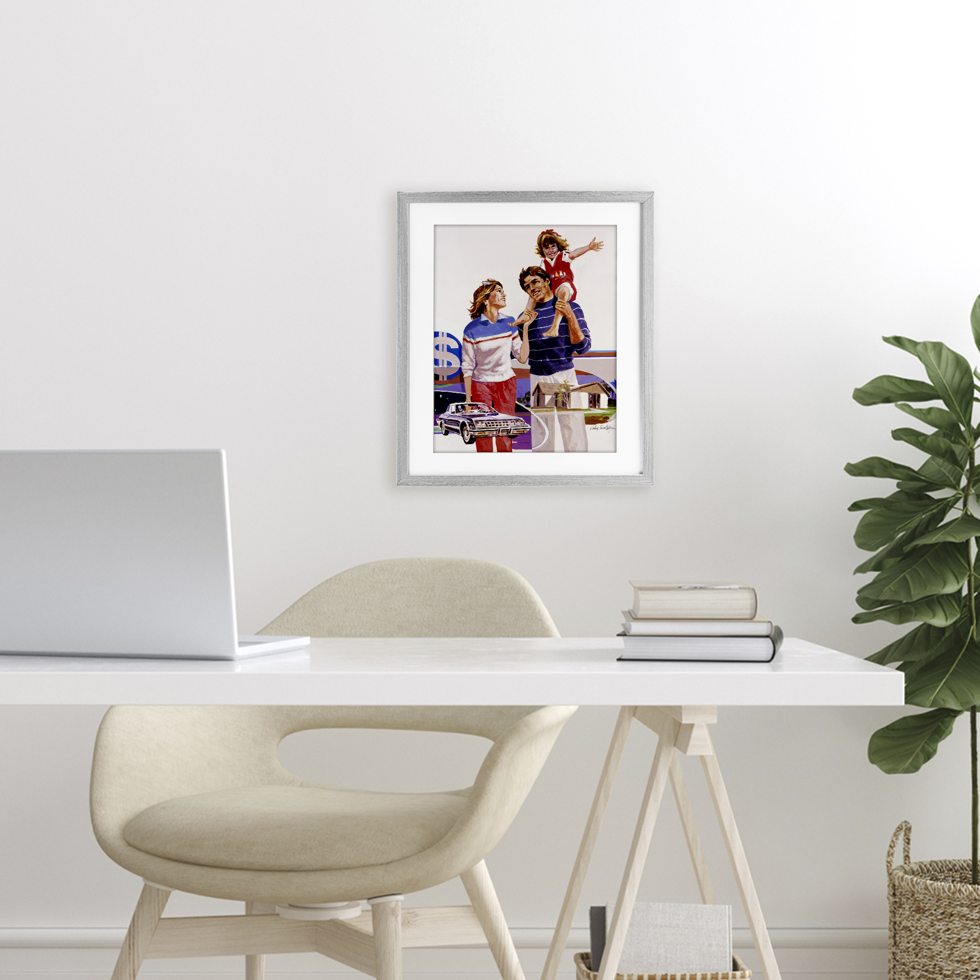 Retro Family Nostalgia Portrait Gray Framed Print Under Glass, design by Wind River Studios