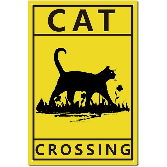 Black Cat Tin Sign Vintage Metal Sign Poster Retro Painting Plaque Iron Sign Wall Decor Art Mural Hanging Sign Decorative for Cafe Office Home Bathroom 12 x 8Inch-Cat Crossing