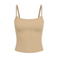 thumbnail image 6 of Camisole Tank Tops with Built Bra for Women Slim Fitted Sleeveless Tanks Soft Stretchy Yoga Casual Base Tees (2XL, Khaki), 6 of 7