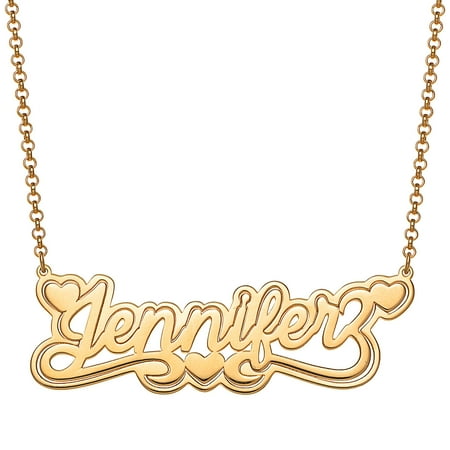 Personalized Planet Women's Sterling Silver or Gold over Silver Nameplate with Outline Necklace with Heart Swirl