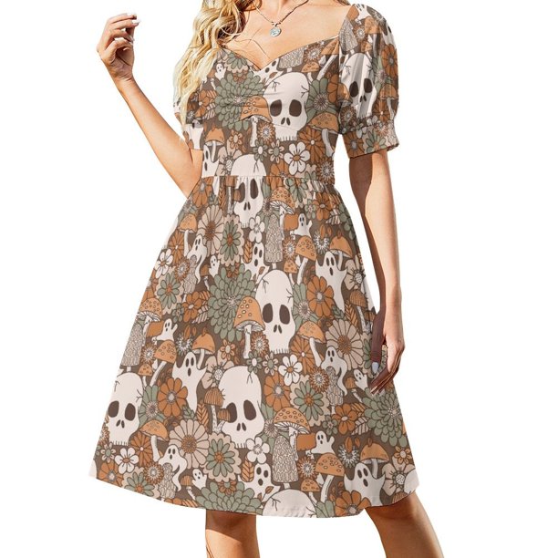 Spooky Mushroom Garden - Dusty Vestido de manga corta Vestido largo de mujer ropa de mujer