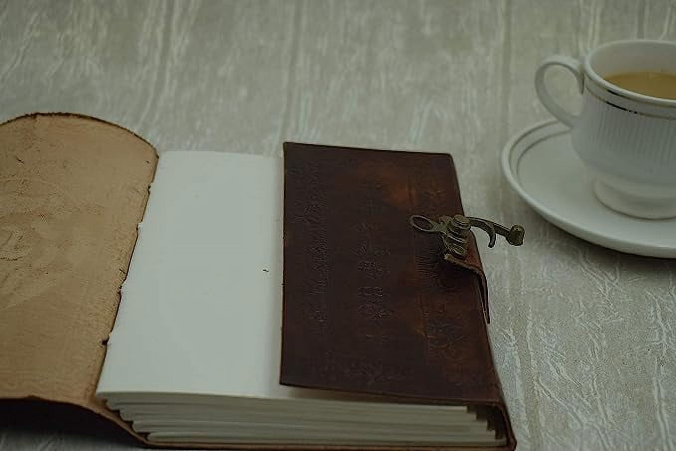 OVERDOSE Wolf Leather Journal With Brass C-Lock - Handmade Journal For Students, Office Bound Leather Journal for men & women | Sketchbook| Notebook Diary - 5 x 7 inches | 12 x 17 cm | A6