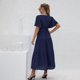 thumbnail image 4 of Vestido formal de cóctel de manga corta con escote en V fluido (azul marino) Zhivalor BST3001007-1, 4 of 5