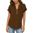 thumbnail image 7 of Hurxie Womens Puff Short Sleeve Sweater Tops Ruffle Henley Neck Spring Summer Pullover Dressy Casual Knit Shirts Brown,2XL, 7 of 7