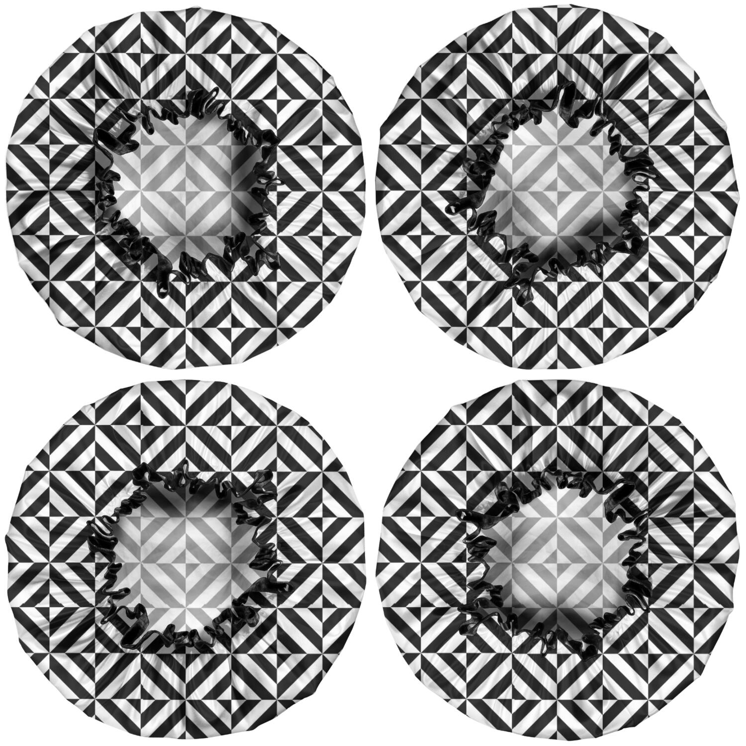 Shower Caps,Black White Triangle Checkered Pattern Waterproof Shower Cap for Women 4 Pieces,Double Reusable Hair Cover for Shower PEVA Elastic Stretch Hem