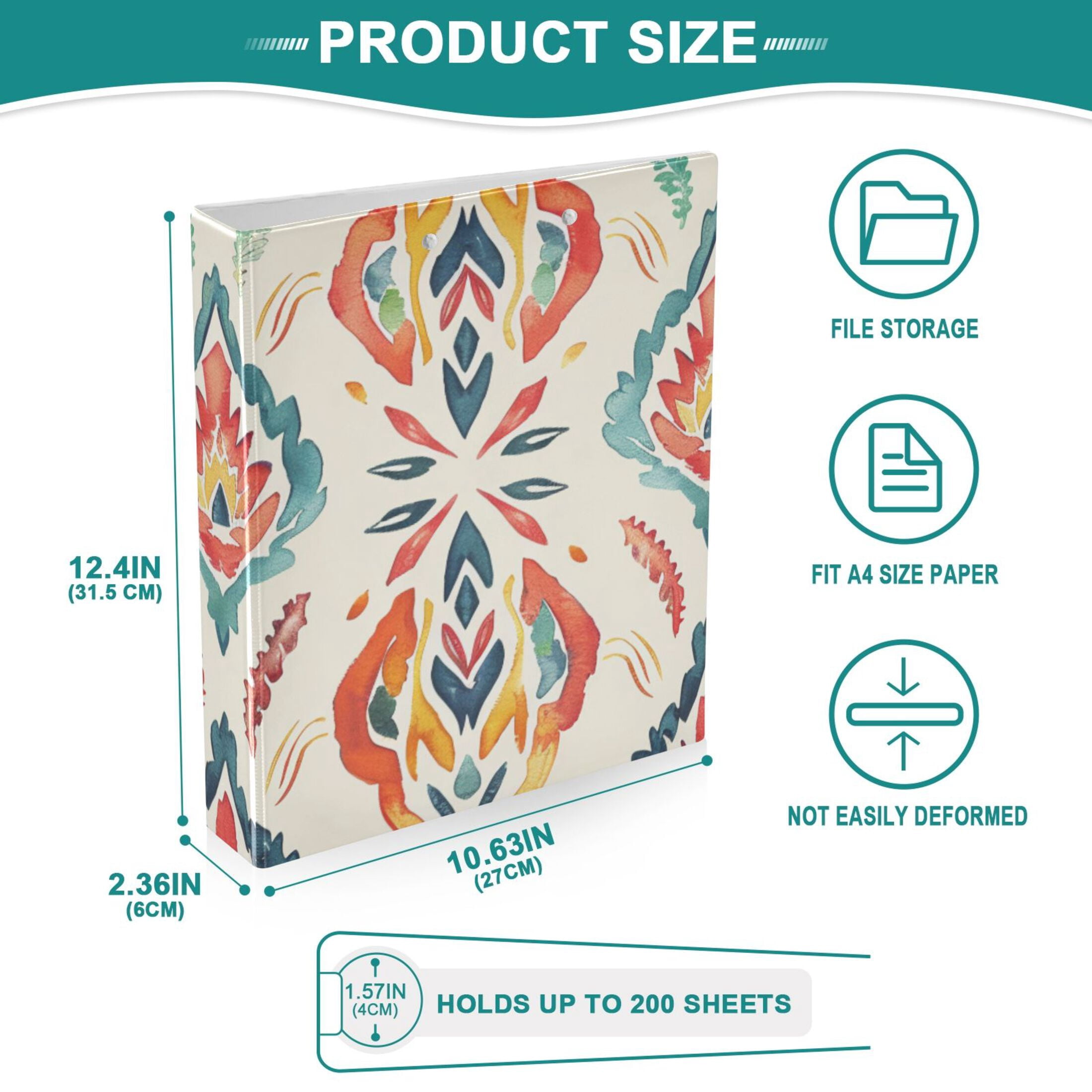Boho Rustic 3 Ring Binders 1.5 inch Hardcover File Folders with Interior Pockets A4 Size Organizer for School Office Hospital Set of 2