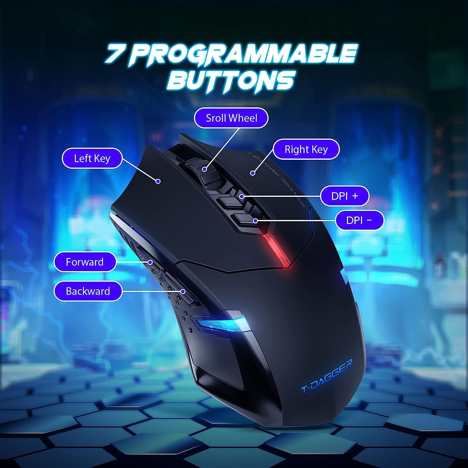 Wireless Gaming Mouse- USB Cordless PC Accessories Computer Mice with LED Backlit, Ergonomic Gamer Laptop Mouse with 7 Silent Buttons, 5 Adjustable DPI Plug & Play for PC