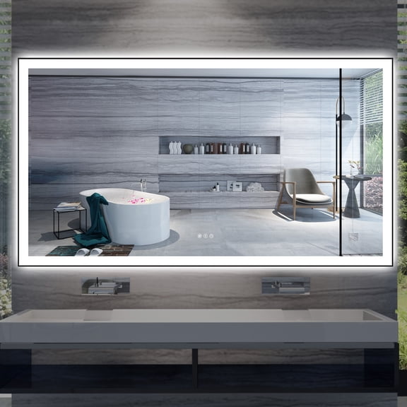 Sumerain 72 x 40 Inch LED Bathroom Vanity Mirror with Lights, Black Aluminum Frame Front and Backlit Large Wall Mirror, Anti-Fog, Stepless Dimmable 3 Color Lighting, Memory Function, Tempered Glass