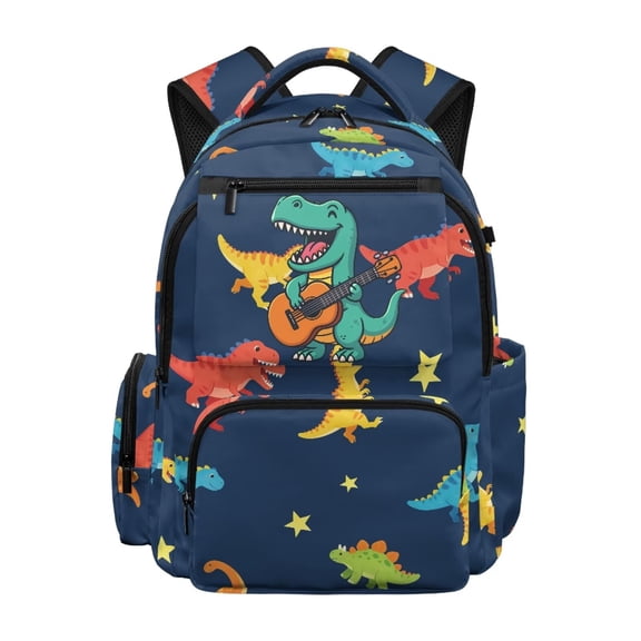 Yspwyqan Guitar Dinosaur School Backpack for Kids, 600D Polyester Lightweight Boys Bookbag, Multi-Pocket Fits 15.6 Laptop, Front Pocket for Elementary Middle Travel