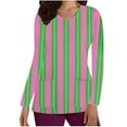thumbnail image 2 of Cavosen Underscrub Long Sleeve Women Pink V Neck Underscrub Stretchy Soft Xmas Striped Wrap Scrub Tops with Pocket Comfortable Nursing Uniform Anti-Wrinkle Scrub Shirts Tee Tunic XL, 2 of 5