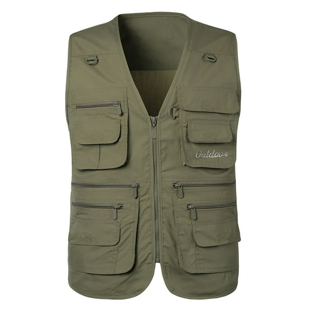 Pisexur Men's Outerwear Vests Casual Outdoor Work Safari Fishing Vest Lightweight Travel Photo Cargo Vest Jacket With Multi Pockets Green L