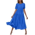 thumbnail image 2 of Gspmoly Robes pour Femmes, Robe Décontractée à Fleurs Unie à Manches Courtes et Col Ras du Cou pour Femmes, Robe Longue Fluide à Étages pour la Plage, Robes de Soirée pour Femmes jusqu'à 65 % de Rabais, 2 of 6