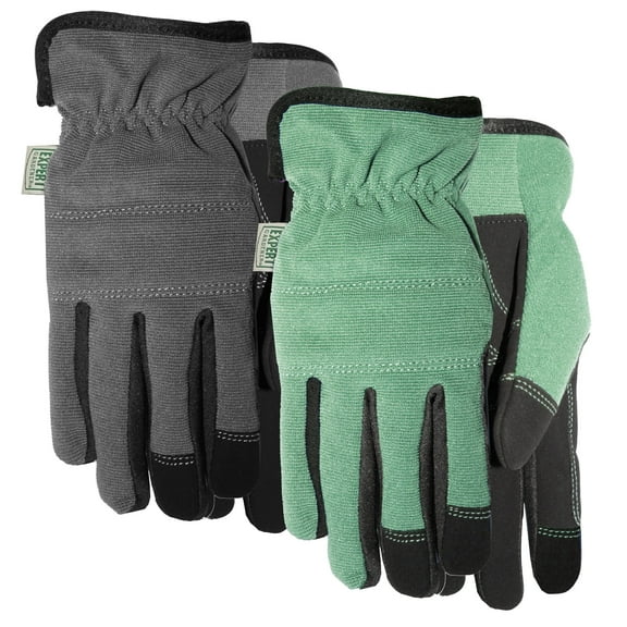 Expert Gardener Adult Unisex Medium Synthetic Leather Gloves, Green & Gray 2 Pack