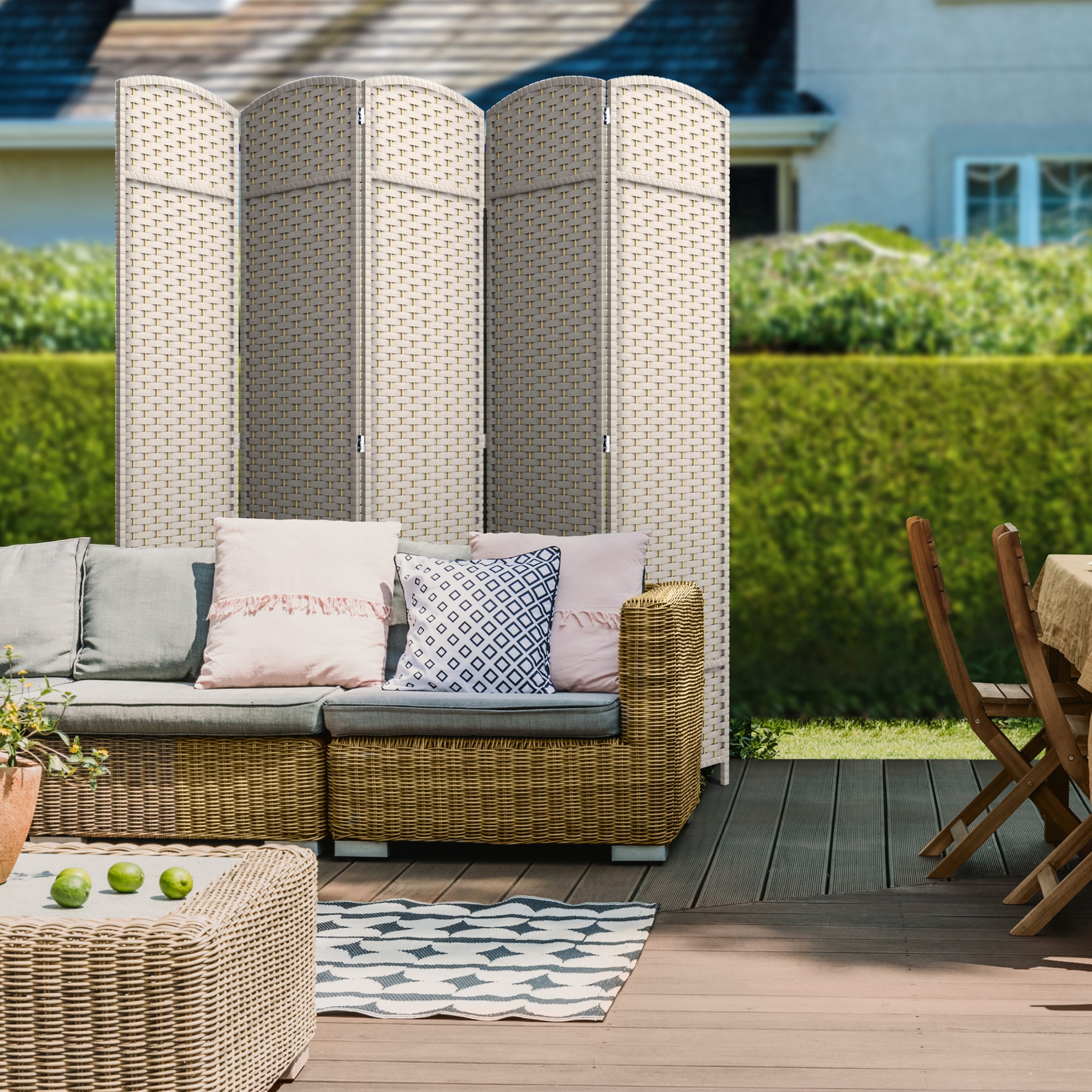 Sorbus 5-Panel Wide Folding Room Divider Privacy Screen, Hand-Woven Beige Mesh