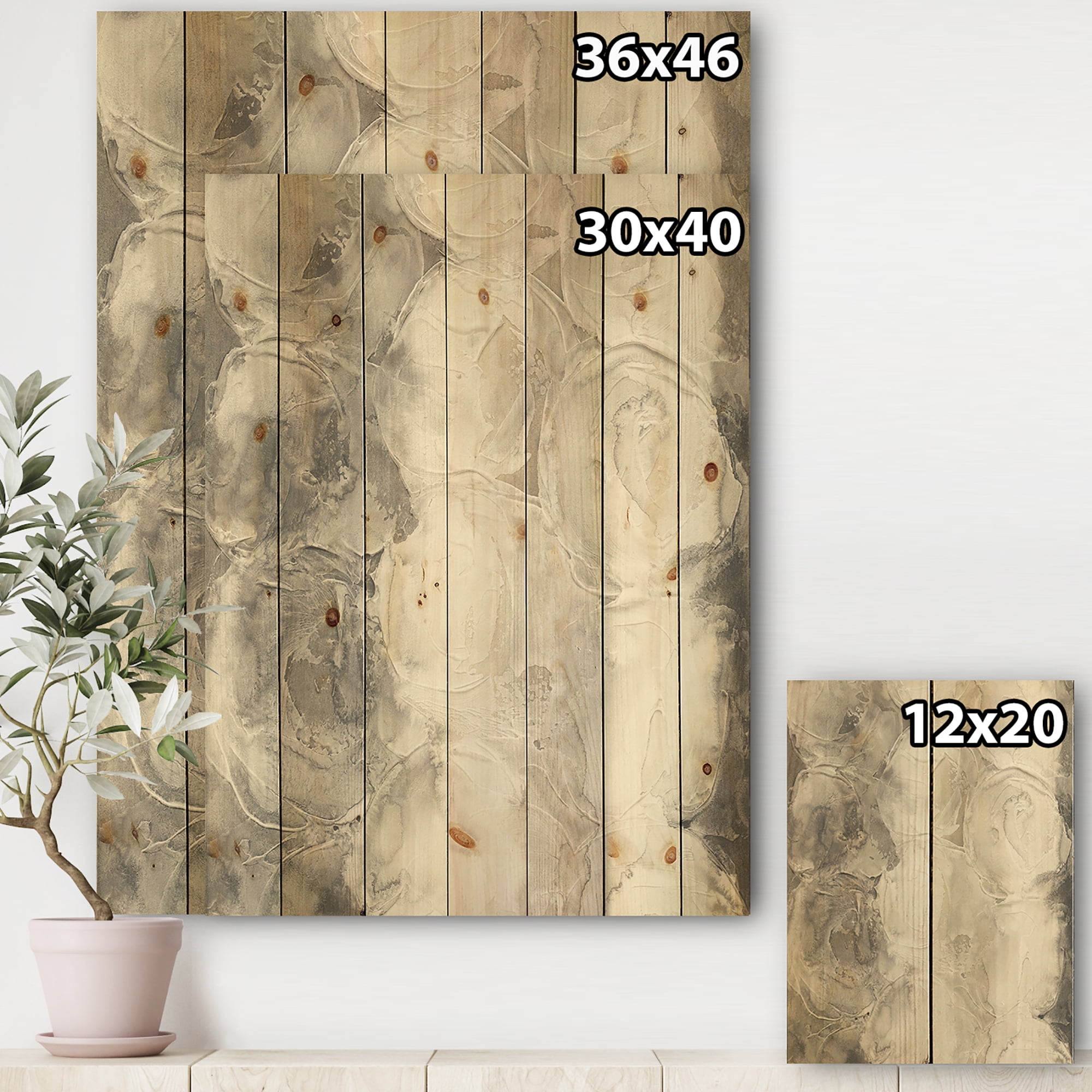 Designart 'Fractal Gray Circles I' Modern & Contemporary Print on Natural Pine Wood