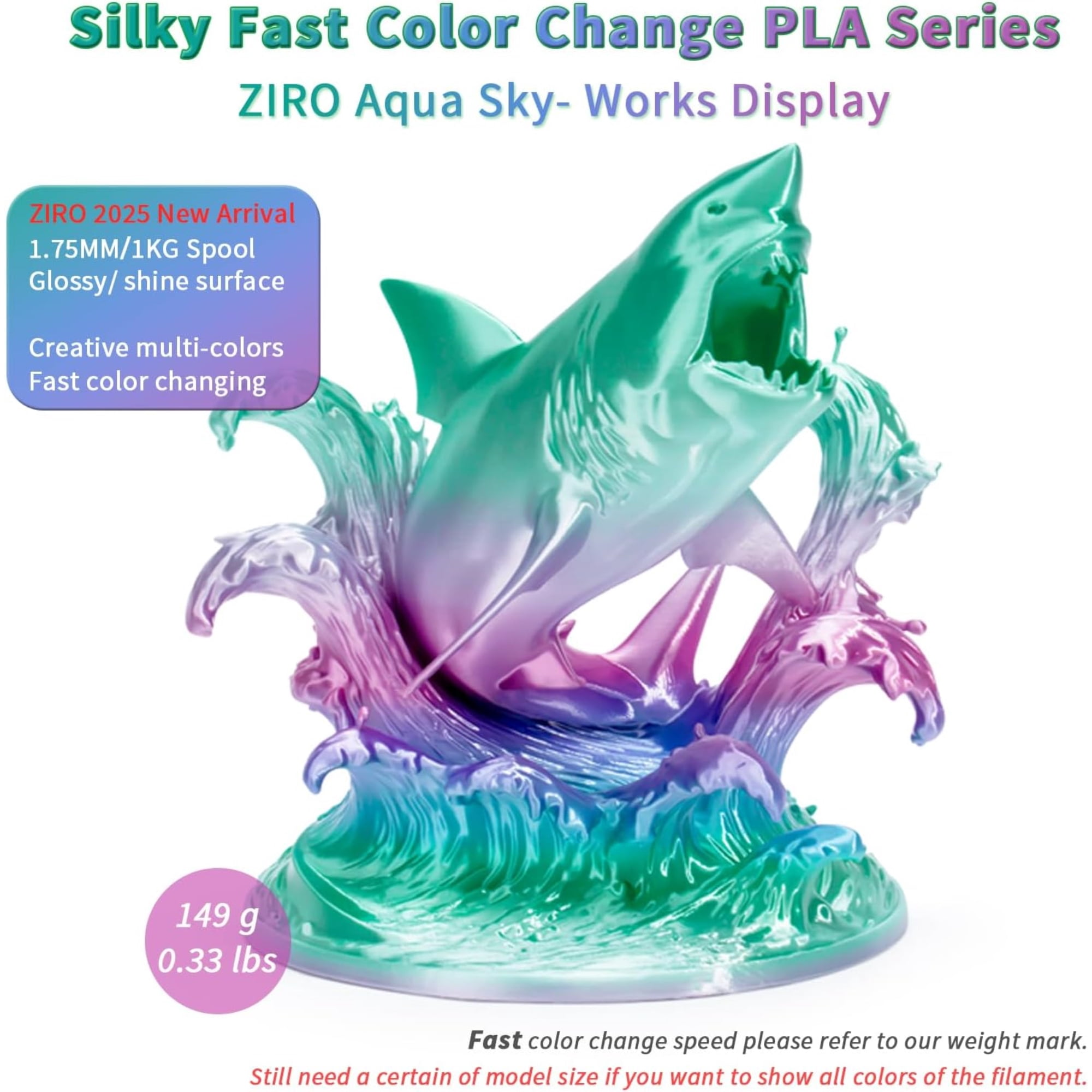 Ziro 3D Gradient Silk PLA Filament 1.75mm 1kg, Aqua sky