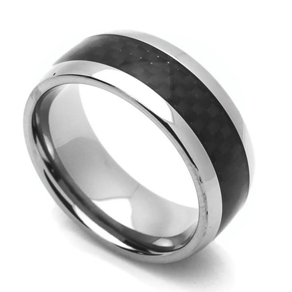 8MM Comfort Fit Titanium Wedding Band Carbon Fiber Inlaid Ring (Size 7 to 14)