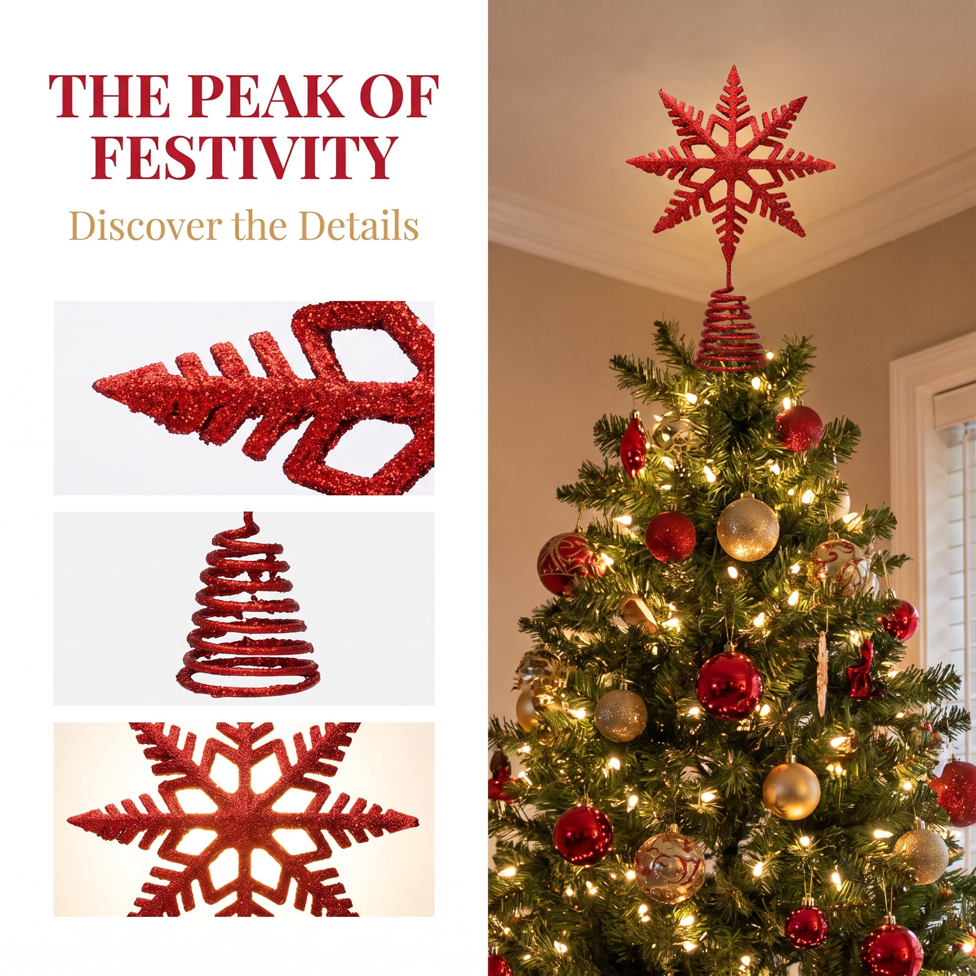 Unique Bargains Glittering Snowflake Tree Decoation with Radiant Spring Mount Red 9.1"