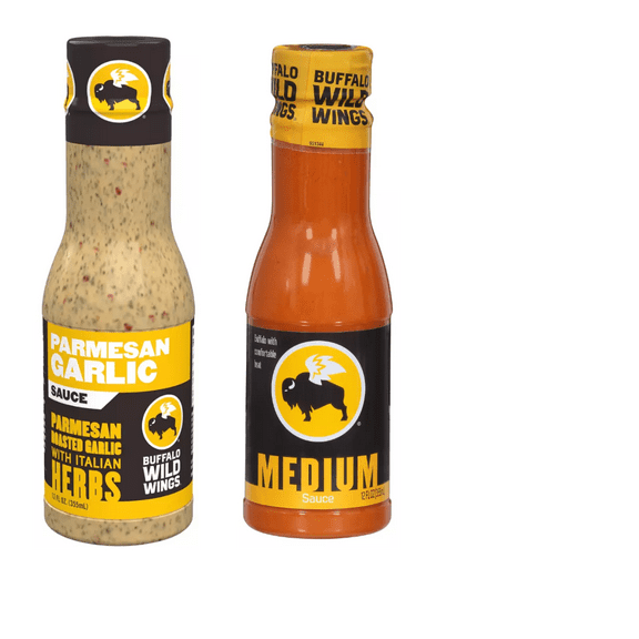 Buffalo Wild Wings Parmesan Roasted Garlic Sauces, 12 fl oz Buffalo Wild Wings Medium Sauce, 12 oz