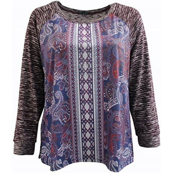 Dreamer P Plus Size Women's Paisley Round Neck Top Sweater Fashion T Shirt Top Burgundy 1X (16.046)