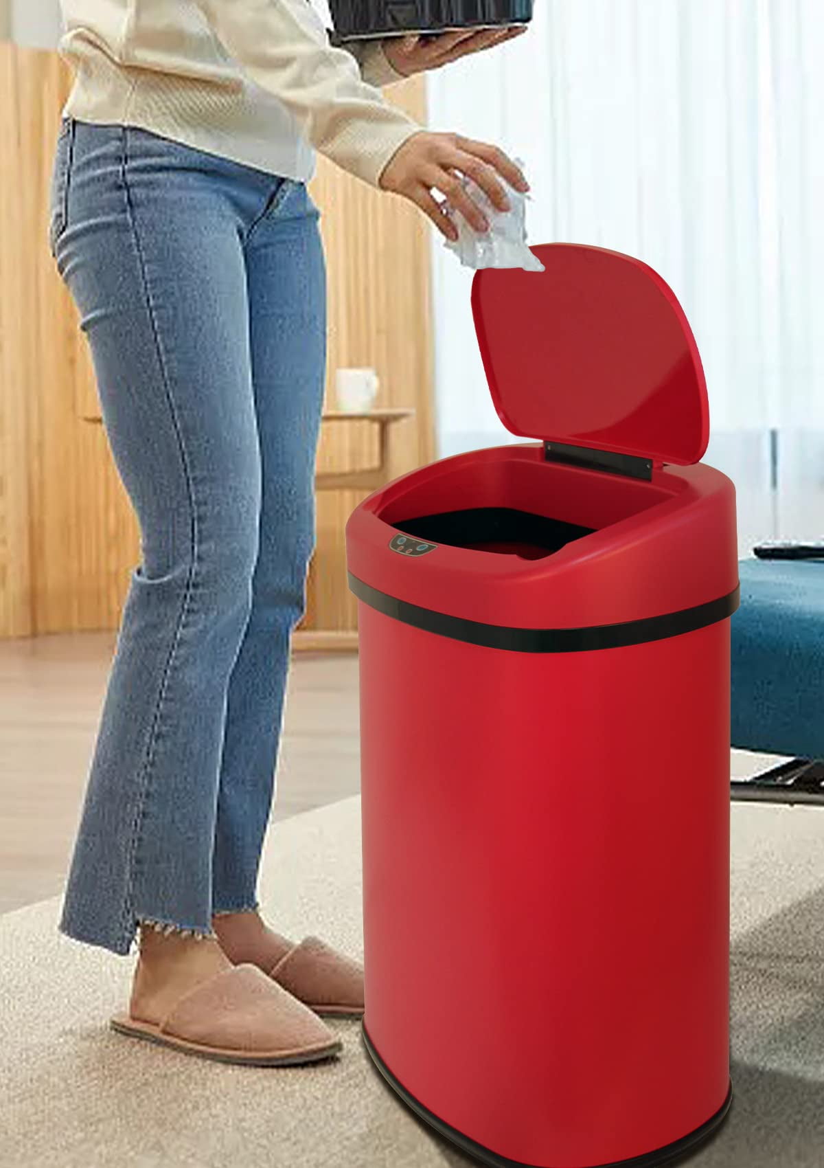 13 Gallon Kitchen Garbage Can Automatic Trash Can 13 Gallon Stainless Steel Trash Can Touch Free Bathroom Trash Can with Lid for Bathroom, Kitchen, Office