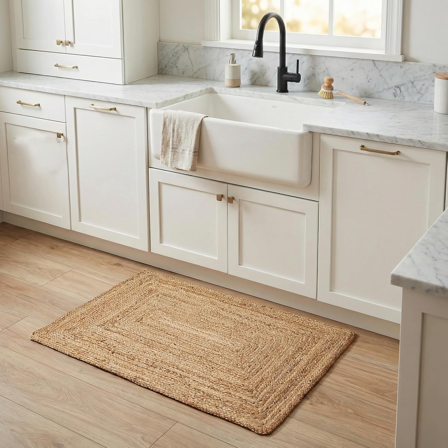 Hand Woven Jute Braided Rug, 2'x3' – Natural, Reversible Boho Entry Area Rugs for Kitchen, Living Room I Farmhouse Indoor Outdoor Decorative Floor Rug, 24x36 Inches
