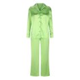 thumbnail image 3 of Timegard Lounge Outfits for Women Long Sleeve Lapel V Neck Button down Tops Drawstring Wide Leg Pants with Pockets Sets, 3 of 6