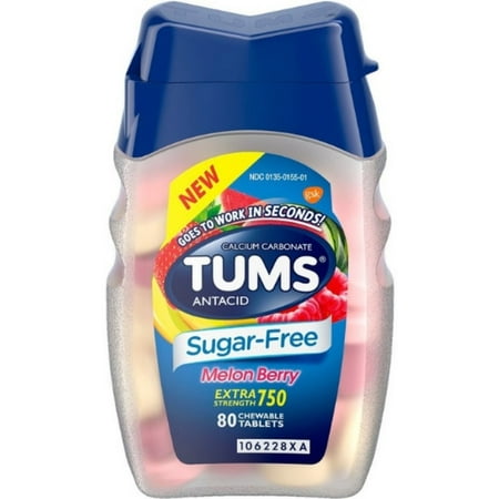 TUMS Extra Strength Antacid Sugar Free Melon Berry Chewable Tablet, 80 ea (Pack of 3)