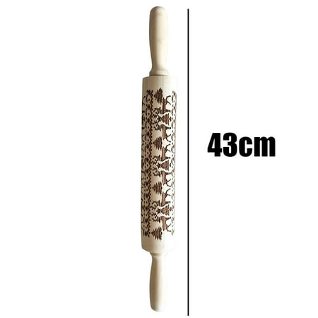 Embossed Wood - Christmas Rolling Pin Engraved Carved Wood Embossed Rolling Pin Kitchen Tool
