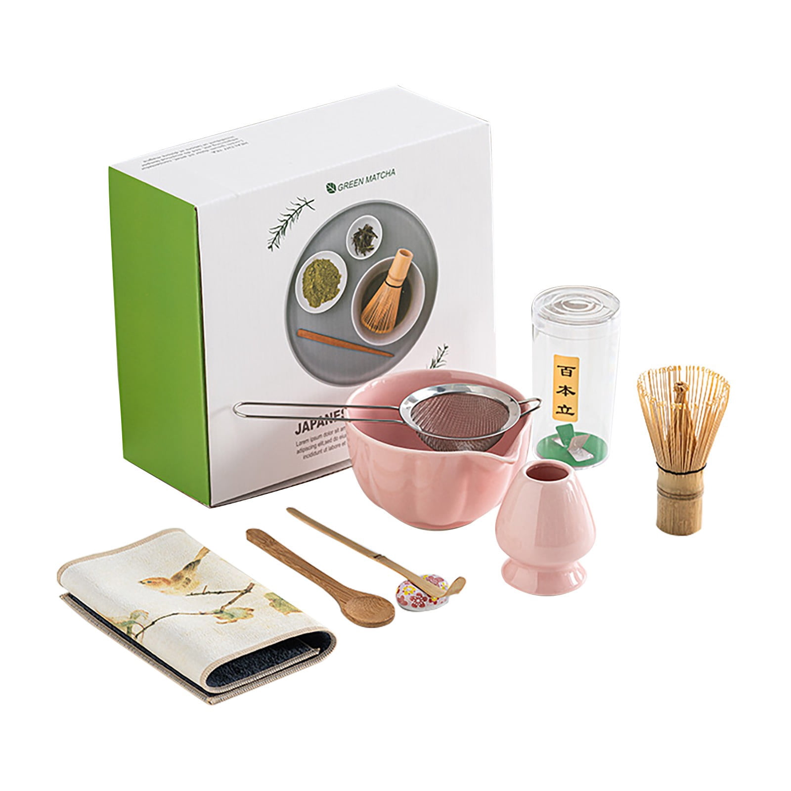 Matcha Tool Set 8 Pieces * 1 Clearance! Japanese 8 Piece Matcha Tea Set Standard Size Ceramic Bowl with Whisk Spoon Holder Strainer Container and Caddy for Traditional Ceremonies