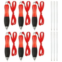 6 Pcs Uxcell Big Fat Pens, Red Heavy Weighted Ballpoint Pen Retractable Wide Grip Thick Pen with Strap for Hand Tremors Elderly Handicap(6 Red Refills)
